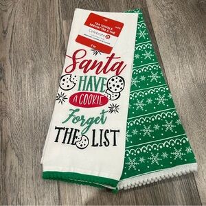 NEW 2 Celebrate It Christmas Tea Towels with Red and Green Design Santa Cookies